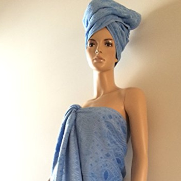 100% TURKISH COTTON BATHROBE + 2 TOWEL SET BLUE - Picture 4 of 4